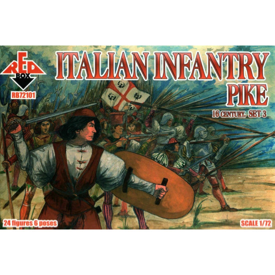 ITALIAN INFANTRY, 16TH CENTURY, SET 3 PLASTIC MODEL KIT 1/72 RED BOX 72101