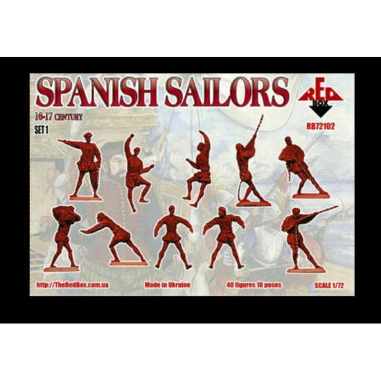 SPANISH SAILORS, 16-17 CENTURY, SET 1 PLASTIC MODEL KIT 1/72 RED BOX 72102