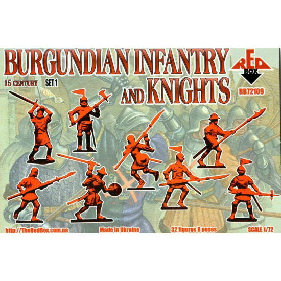 BURGUNDIAN INFANTRY AND KNIGHTS, 15 CENTURY SET 1 KIT 1/72 RED BOX 72109