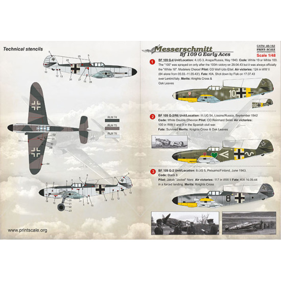 BF 109 G High Altitude Aces, wet decal 1/48 Print Scale 48-162