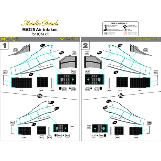 Detailing Set MiG-25 Air intakes 1/72 Metallic Details MD7211