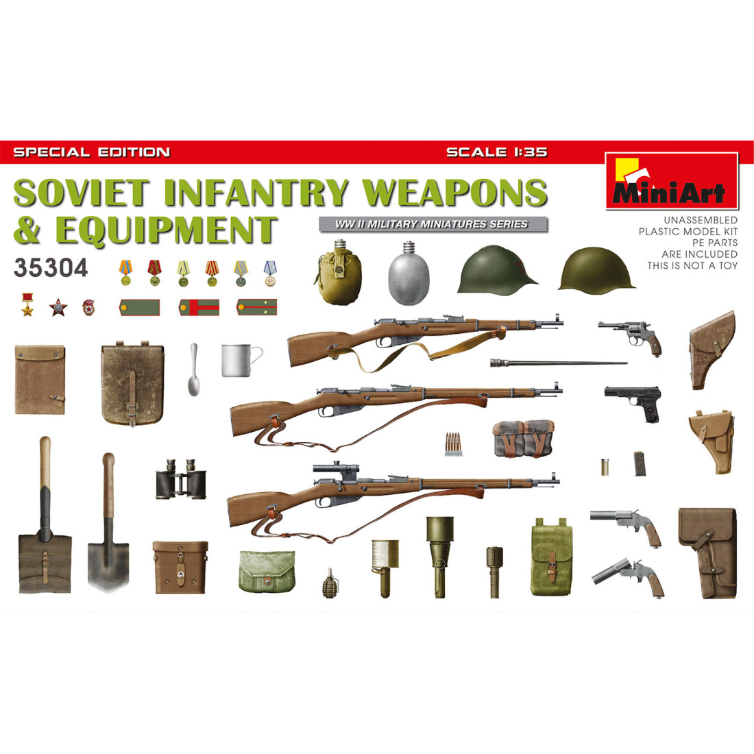 MINIART 35304 1/35 SCALE Soviet infantry weapons and equipment, World ...