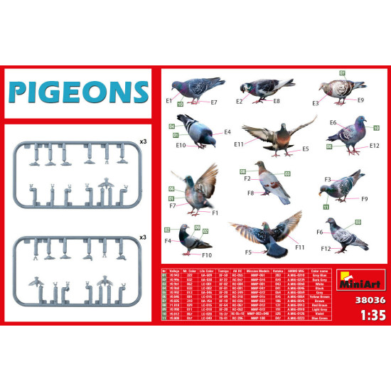 MINIART 38036 1/35 PIGEONS Plastic accessory 12 figures