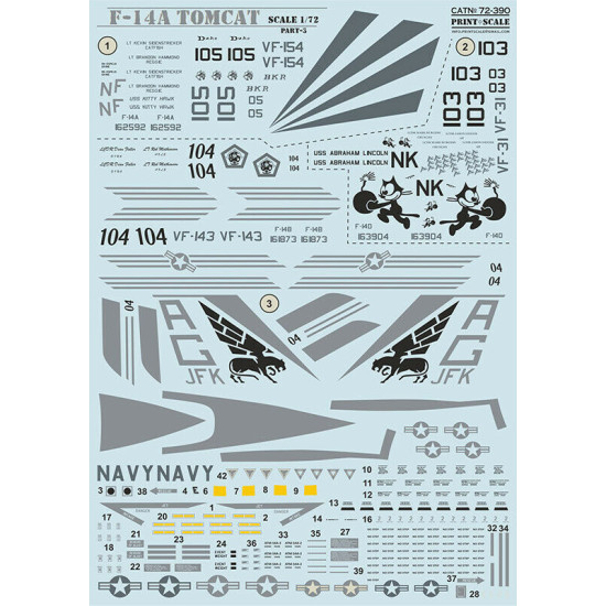 Print Scale 72-390 - 1/72 Tomcat F-14 A Part 3 (wet decal for aircraft)