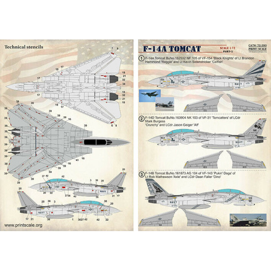 Print Scale 72-390 - 1/72 Tomcat F-14 A Part 3 (wet decal for aircraft)