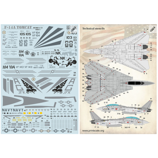 Print Scale 72-390 - 1/72 Tomcat F-14 A Part 3 (wet decal for aircraft)