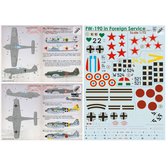 Print Scale 72-393 - 1/72 FW-190 in Foreign Service Part-1 (wet decal for aircraft)