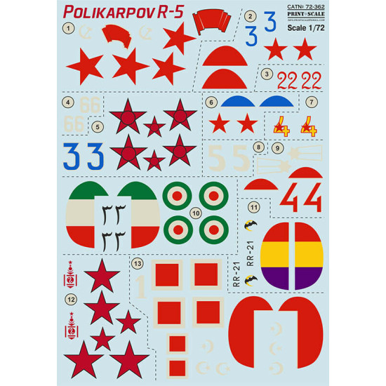 Print Scale 72-362 - 1/72 Polikarpov R-5 (wet decal for aircraft)