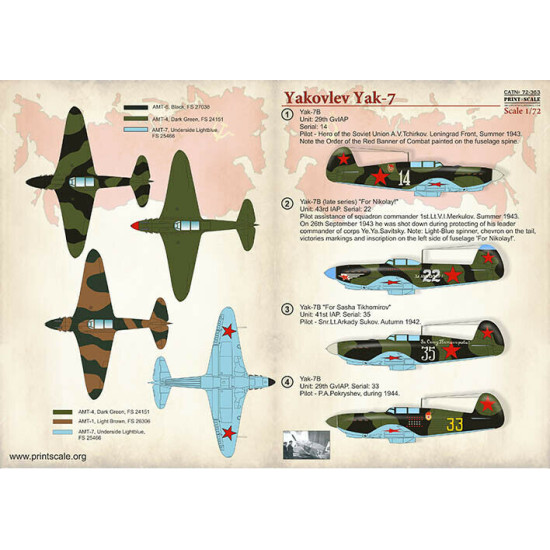 Print Scale 72-363 - 1/72 Yakovlev Yak-7 (wet decal for aircraft)