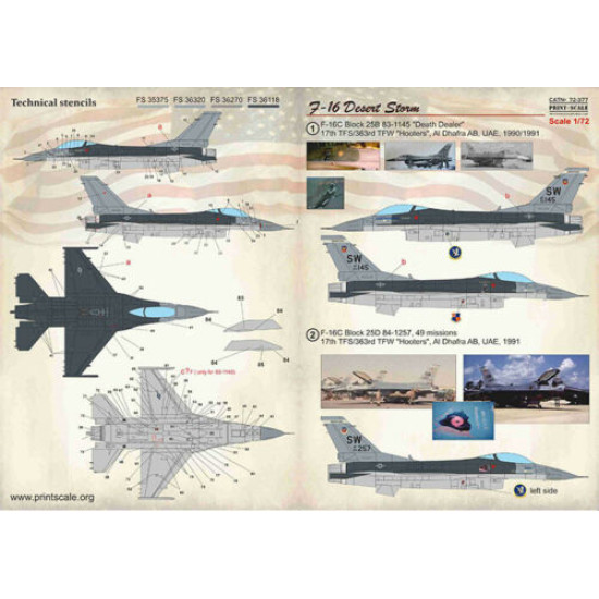 Print Scale 72-377 - 1/72 F-16 Desert Storm (wet decal for aircraft)