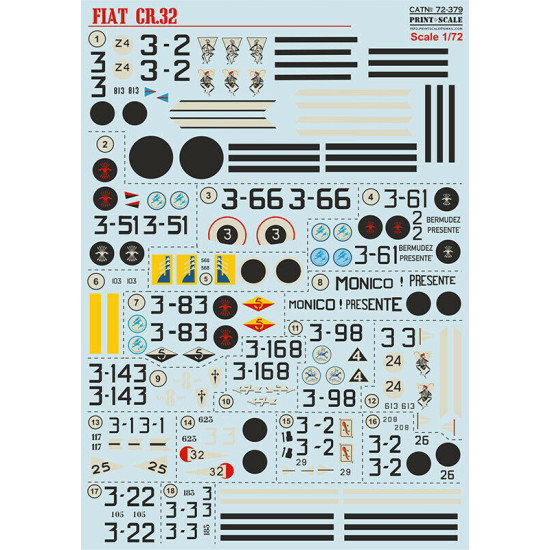 Print Scale 72-379 - 1/72 Fiat Cr-32 Spanish Civil War (wet decal for aircraft)