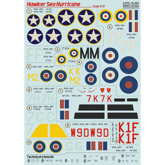 Print Scale 72-383 - 1/72 Hawker Sea Hurrikane (wet decal for aircraft)