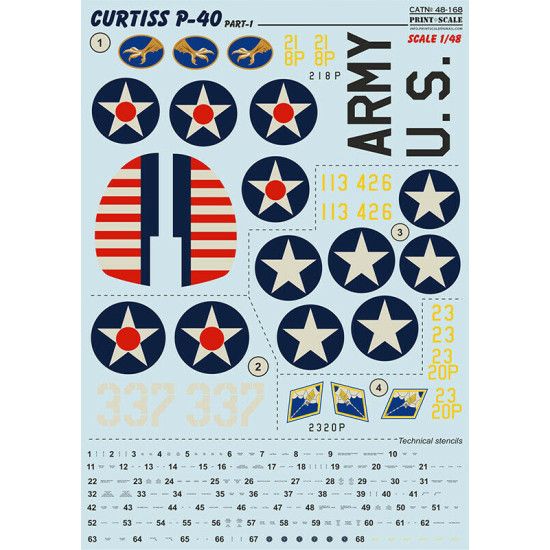 Print Scale 48-168 - 1/48 Curtiss P-40 C, CU. Part 1 (wet decal for aircraft)