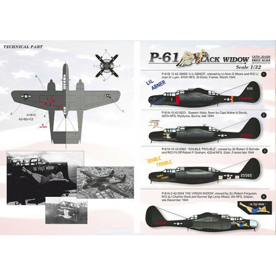 Print Scale 32-028 - 1/32 P-62 Black Widow wet decal for aircraft