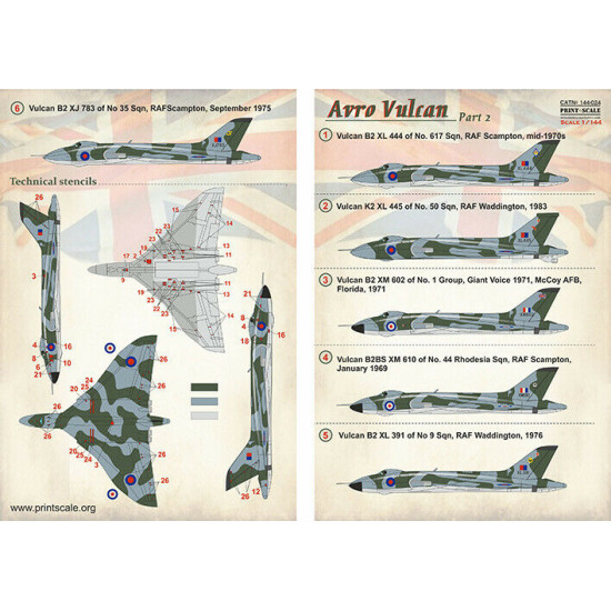 Print Scale 144-024 - 1/144 scale - Avro Vulcan Part 2 Decal for aircraft