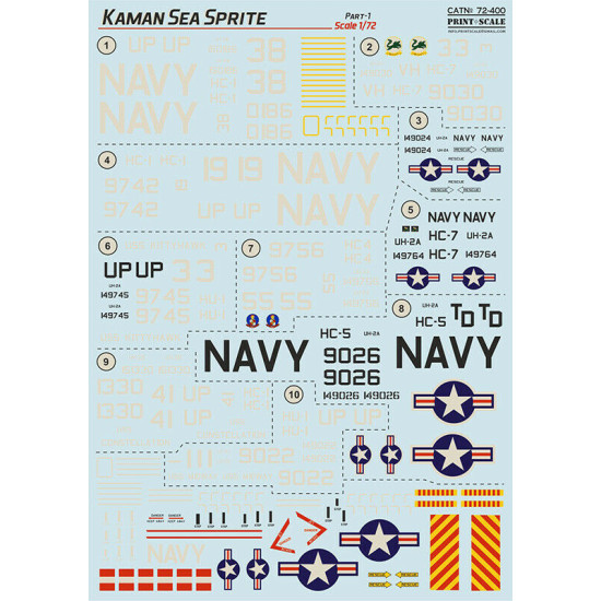 Print Scale 72-400 - 1/72 scale - Kamon Sea Sprite Part 1, Decal for helicopter
