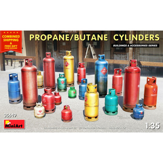 Miniart 35619 - 1/35 - PROPANE/BUTANE CYLINDERS. Plastic model kit