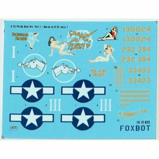 Decal for North American B-25C/D Mitchell Pin-Up Nose Art and Stencils 1/72 Scale Foxbot 72-023, Part 1