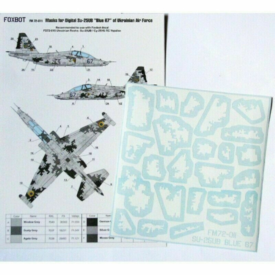 Decal for Digital Masks for Su-25UB Blue 67, Ukranian Air Forces, digital camouflage (Use + Foxbot Decal) 1/72 Scale Foxbot FM 72-011