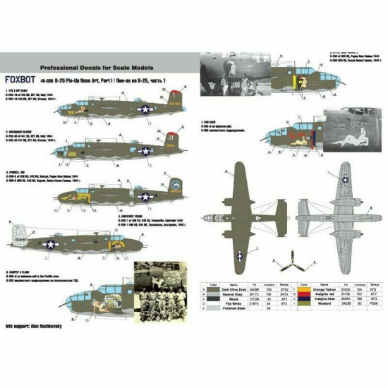 Decals for North American B-25C/D Mitchell Pin-Up Nose Art 1/48 Scale Foxbot 48-039A Part 1 (Stencils not included)