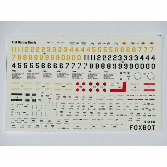 Decals for Stencils for North American P-51 Mustang 1/48 Scale Foxbot 48-046