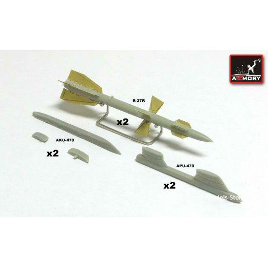 R-27R (AA-10 Alamo-A) + AKU-470 + APU-470 pylons, Air to Air missile, (radar guidance) for MIG, SU, YAK RESIN 1/72 Armory ACA7235a