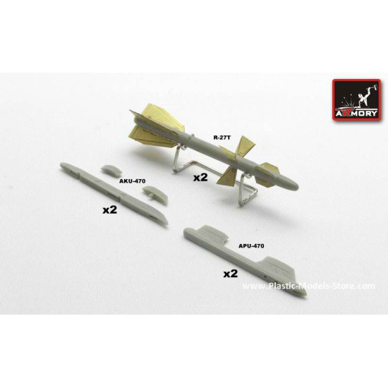 R-27T (AA-10 Alamo-B) + AKU-470 + APU-470 pylons, Air to Air missile, (radar guidance) for MIG, SU, YAK RESIN 1/72 Armory ACA7235b