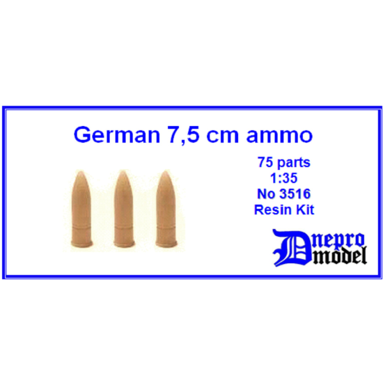 Dnepro Model DM3516 - 1/35, German 75mm ammo, WWII, scale model kit, Resin kit