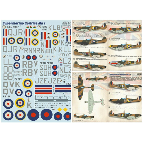 Print Scale 72-403 - 1/72 - Supermarin Spitfire Mk. 1, Decal for aircraft