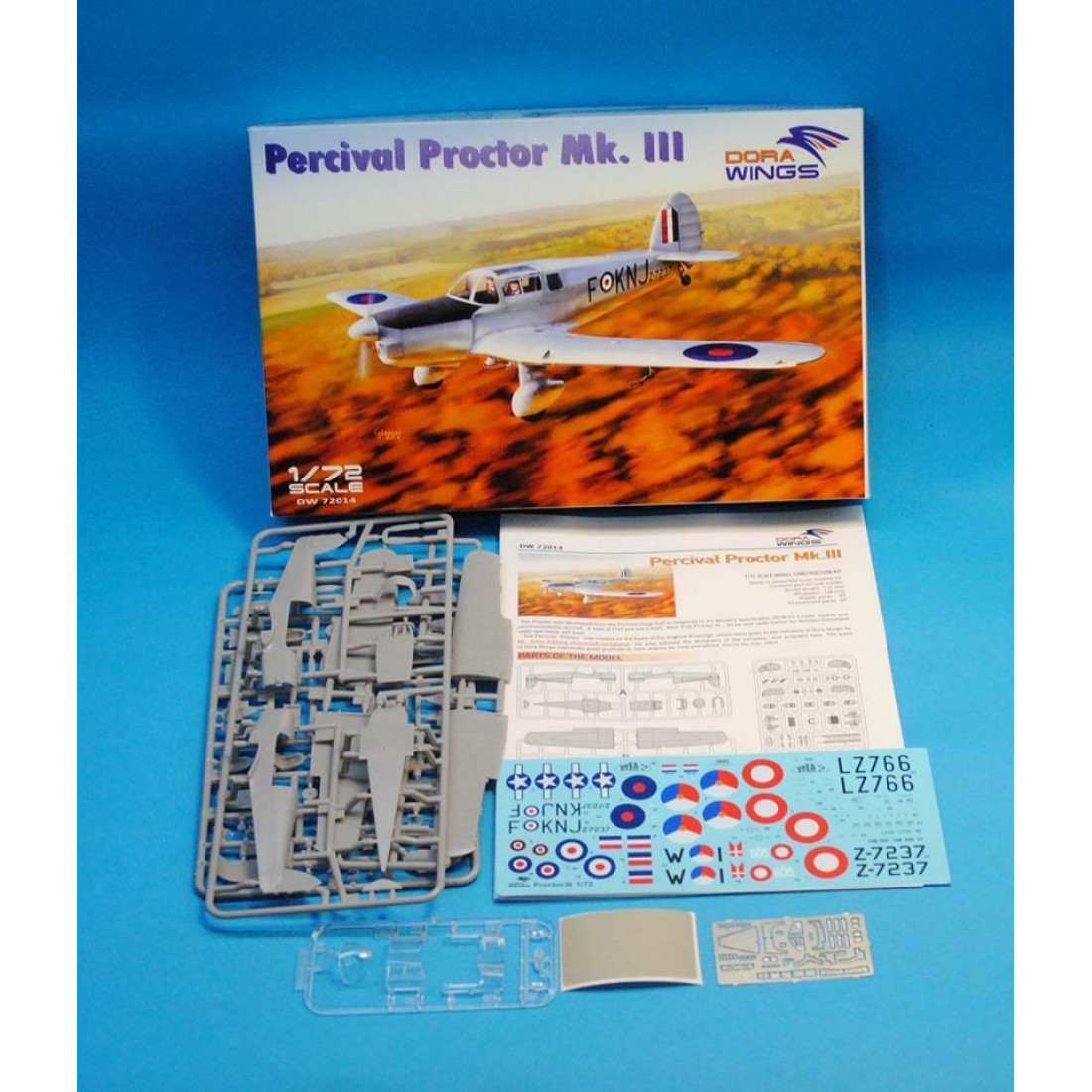 Dora Wings DW72014 Percival Proctor Mk.III plastic model kit, scale 1/