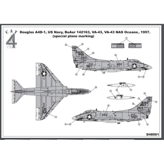 CAT4 D48001 - 1/48 Douglas A4D-1 A-4A Skyhawk Special Plane Marking Decals BuAer