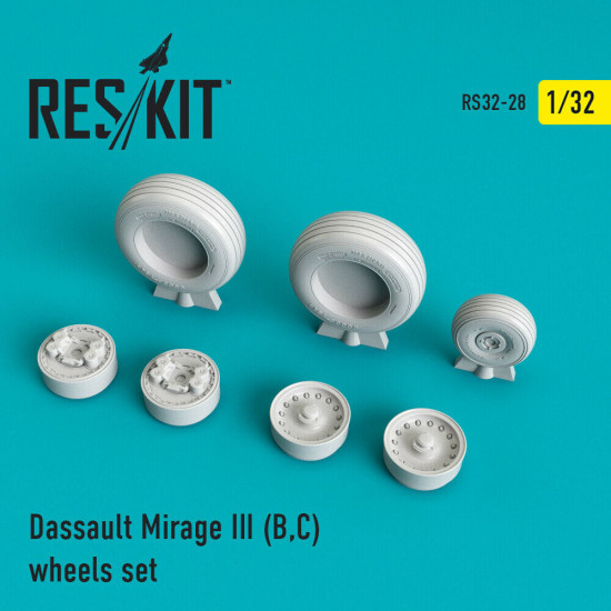 Reskit RS32-0028 - 1/32 - Mirage III (B,C) wheels set, scale model kit detail