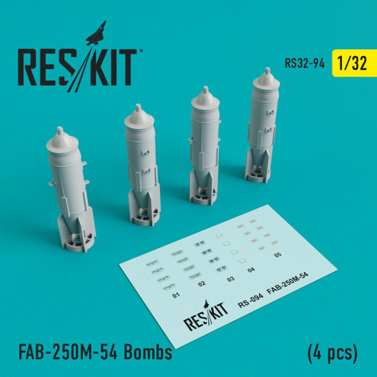 Reskit RS32-0094 - 1/32 - FAB-250-54 Bombs (4 pcs) (Su-25, MiG-21, MiG-27)