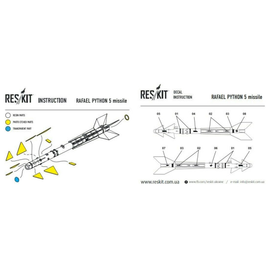 Reskit RS48-0085 - 1/48 - Rafael Python 5 missile (4 pcs) Resin Detail Reskit RS48-0085 - 1/48 - Rafael Python 5 missile (4 pcs) Resin Detail