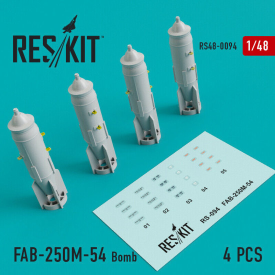 Reskit Rs48-0094 - 1/48 - Fab-250m-54 Bomb 4 Pcs Resin Model