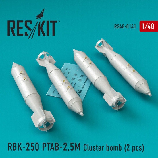 Reskit RS48-0141 - 1/48 RBK-250 PTAB-2,5M Cluster bomb (4 pcs), Resin Detail Reskit RS48-0141 - 1/48 RBK-250 PTAB-2,5M Cluster bomb (4 pcs), Resin Detail