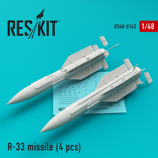 Reskit RS48-0143 - 1/48 R-33 missile (4 pcs) (MiG-31), Resin Detail kit