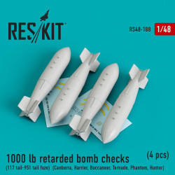 Reskit RS48-0188 - 1/48 1000 lb retarded bomb checks (117 tail-951 tail fuze)