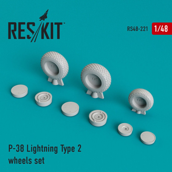 Reskit RS48-0221 - 1/48 P-38 Lightning Type 2 wheels set, scale Resin Detail kit