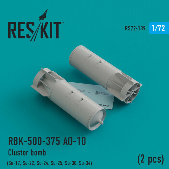 Reskit RS72-0139 - 1/72 RBK-500-375 AO-10 Cluster bomb (2 pcs) scale resin kit