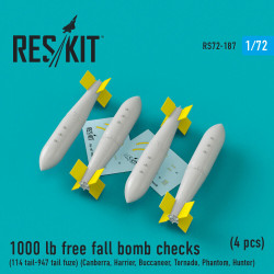 Reskit RS72-0187 - 1/72 1000 lb free fall bomb checks (4 pcs), Resin Detail kit
