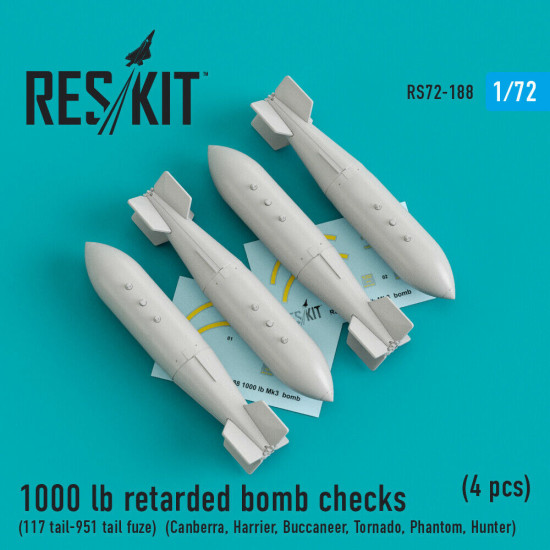 Reskit RS72-0188 - 1/72 1000 lb retarded bomb checks (4 pcs), Resin Detail kit