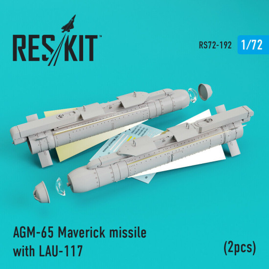 Reskit RS72-0192 - 1/72 AGM-65 Maverick missile with LAU-117 (2pcs), scale kit