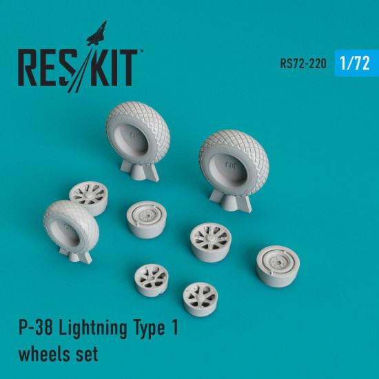 Reskit RS72-0220 - 1/72 P-38 Lightning Type 1 wheels set, scale Resin Detail kit