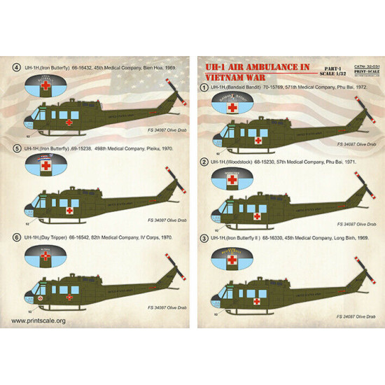 Print Scale 32-031 - 1/32 - UH-1 Air Ambulance in Vietnam War + Tech.Stencils