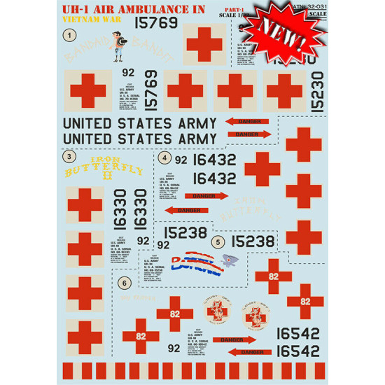 Print Scale 32-032 Tech.Stencils UH-1 Air Ambulance in Vietnam War 1/32 