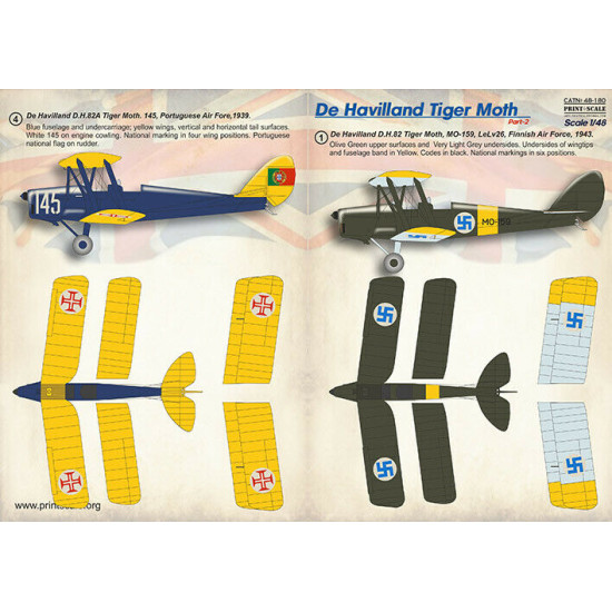 Print Scale 48-180 - 1/48 - De Havilland Tiger Moth Part 2, Wet Decals
