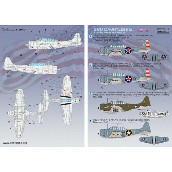 Print Scale 72-411 - 1/72 - SBD Dauntless & A-24 Banshee in combat Part 1 Decal
