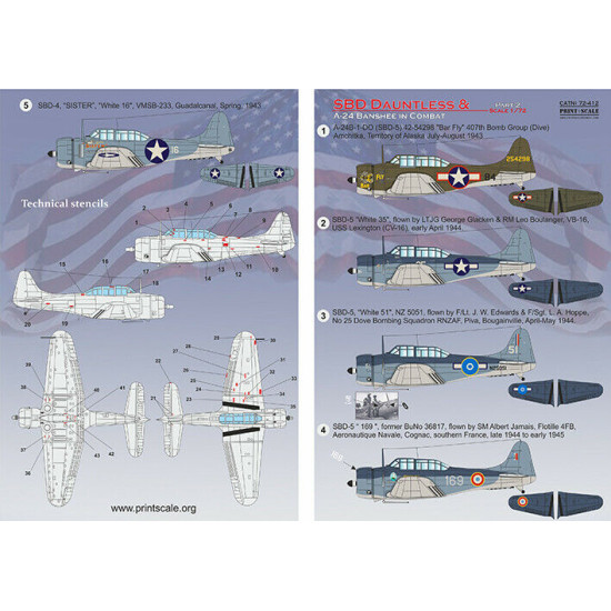 Print Scale 72-412 - 1/72 - SBD Dauntless & A-24 Banshee in combat Part 2 Decal