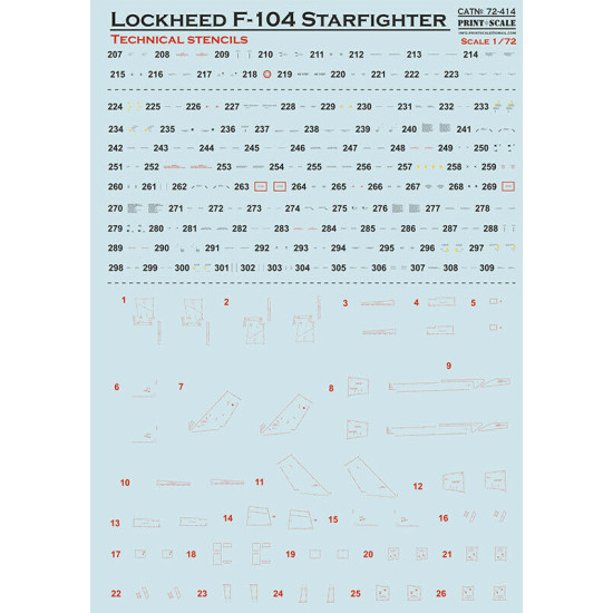 Print Scale 72-414 - 1/72 - Lockheed F-104 Starfigter Technical Stencils, Decal